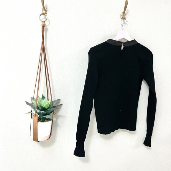 ChicWish Black Bow Long Sleeve Ribbed Knit Fitted Top Size M - Picture 3 of 5